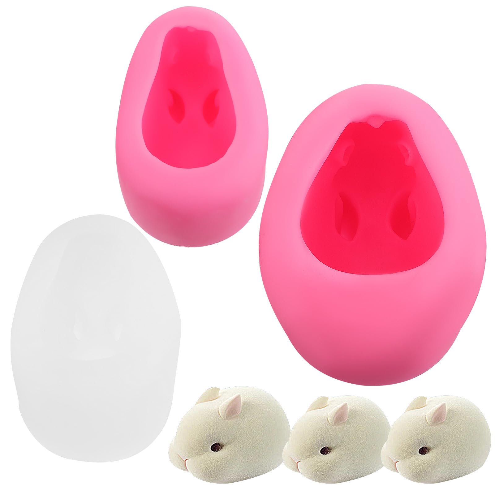 3pcs Silicone Rabbit Cake Molds for Baking, Small Pink White and Medium Pink Fondant Chocolate Mold Set for Easter Candy Making and Kitchen DIY
