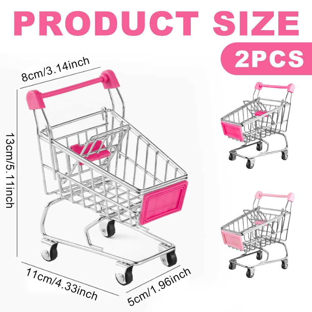 Embhlitfe Mini Wózek Na Zakupy, Mini Supermarket Wózek Ręczny, Dla Dzieci I Dorosłych, Dekoracja Stołu, Uchwyt Do Makijażu, Regał Do Przechowywania (Różowy, Czerwony + Niebieski), 2 Sztuki