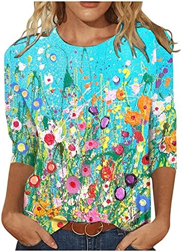 SMIDOW Womens Fashion Geo Graphic 3/4 Sleeve Tops 2023 Summer Loose Casual Crew Neck t-Shirt Pullover Blouse Trendy