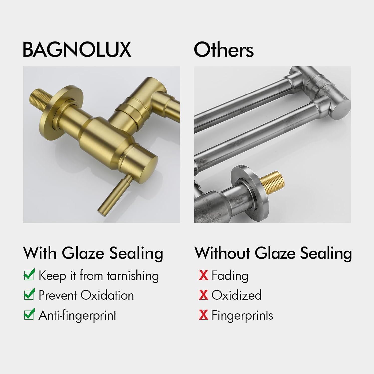 BAGNOLUX Traditional Wall Mounted Single Hole Pot Filler Faucet, Brass Kitchen Faucet Restaurant Stove with 2 Lever Handles and Double Jointed Swing Arm, 23.4 Inch, Brushed Gloss Dark Gold-PVD