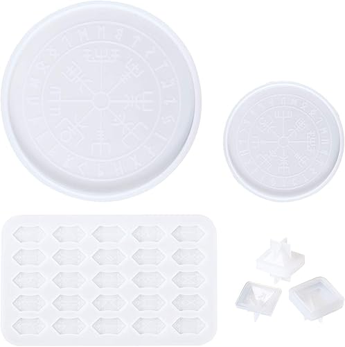 Craftdady Juego de 6 moldes de resina epoxi de piedra de adivinación rúnica Futhark símbolo de energía, molde de silicona, bandeja de alfombrilla de