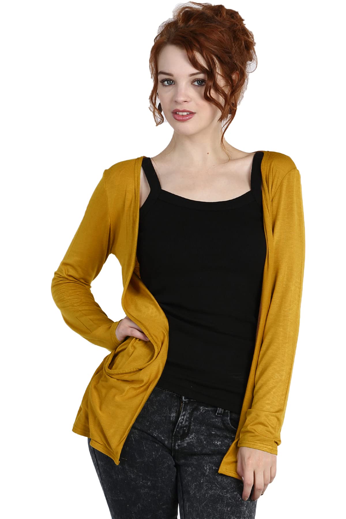 Crazy Girls Womens Long Sleeve Boyfriend Cardigan, Mustard, ML (UK 12-14)