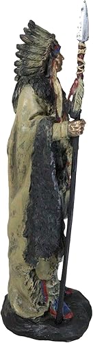 Miniatura 4 de Ebros nativo americano indio guerrero jefe en escudo de animal y tocado de batalla estatua fuerza y sabiduría líder de la tribu como decoración del