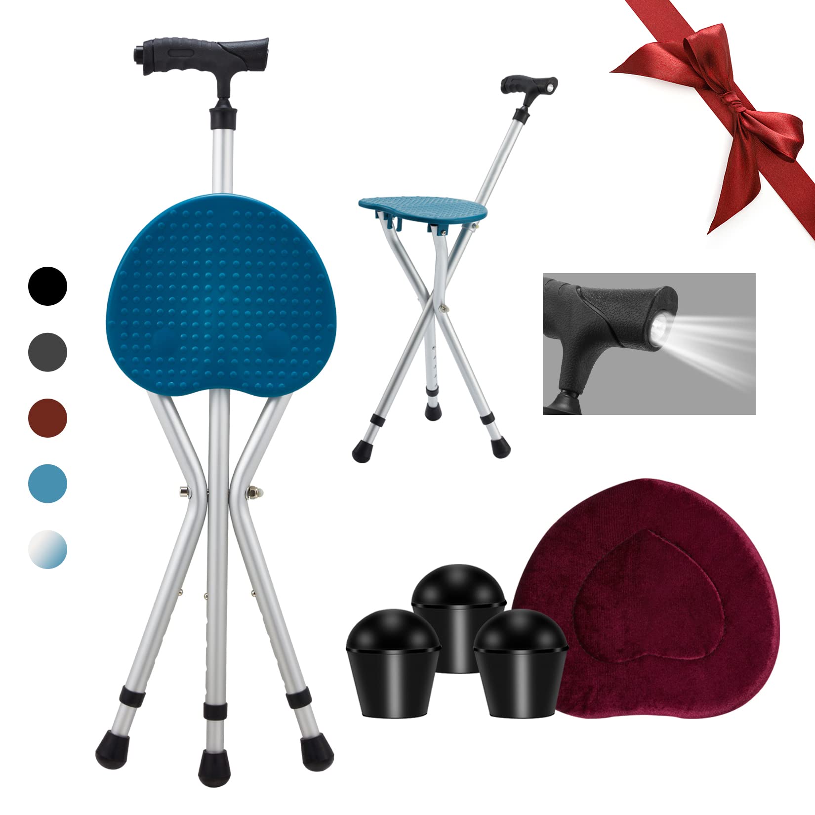 Outspurge Walking Cane with Seat,Folding Cane Chair, Portable Crutch