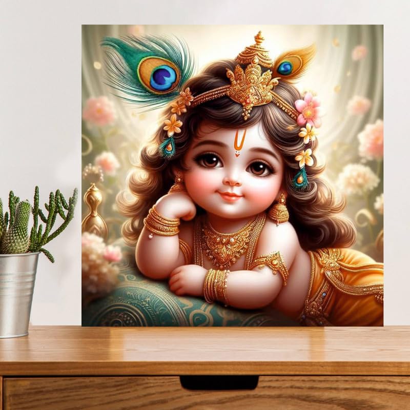 Image of British Terminal Cute little Bal Gopal Baby God Krishna| Kanha Ji | Laddu Lord Makhan Chor Painting Religious Poster for Pregnant Women for wall (matt thin vinyl,sticker,multicolor,unframed)| bj428
