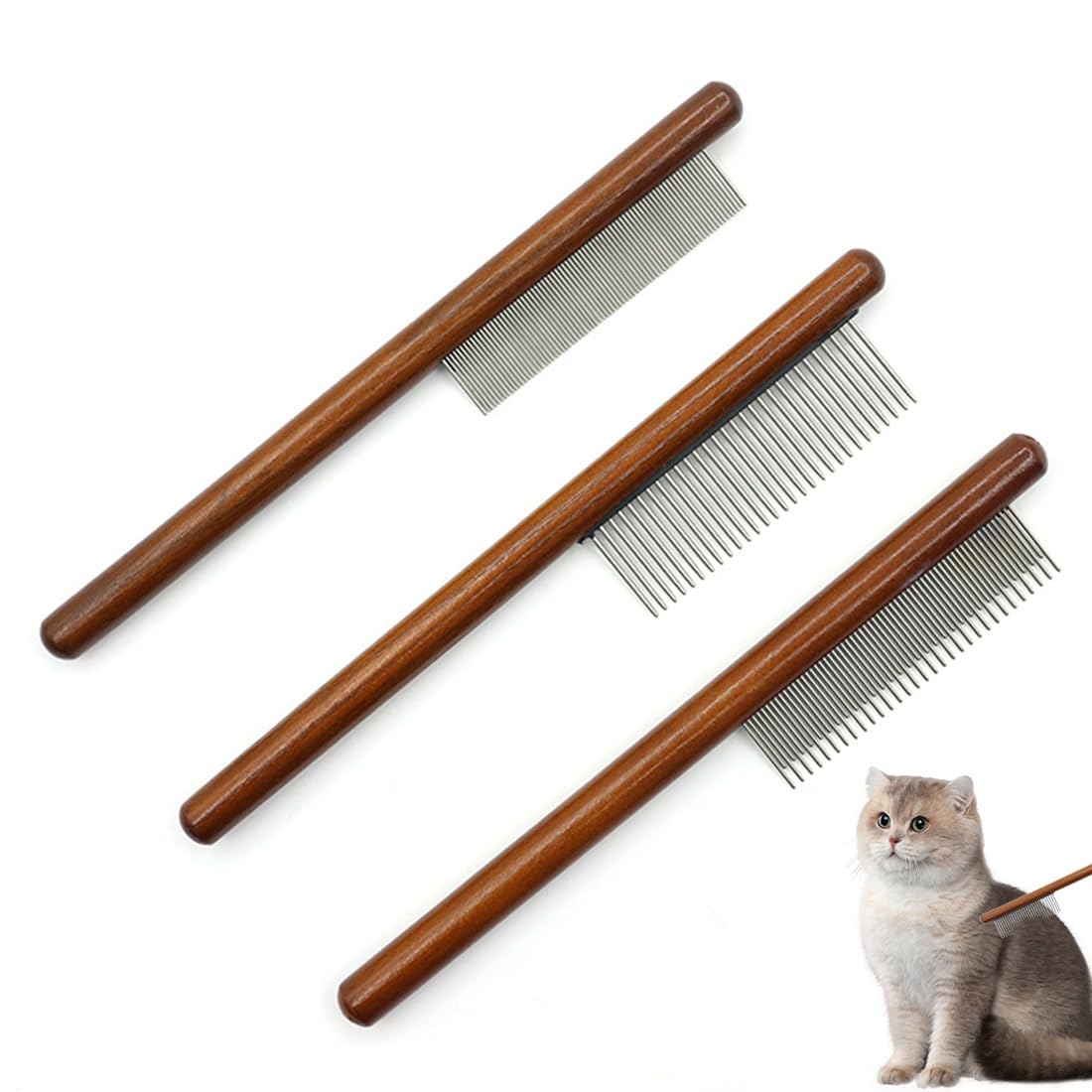 3 pièces Brosse Chat Poil Long, Brosse Chien Poil Long, Peigne Chat Poil Long, Brosse pour Chat en Acier Inoxydable, pour Enlever Les Poils Noués ou Morts