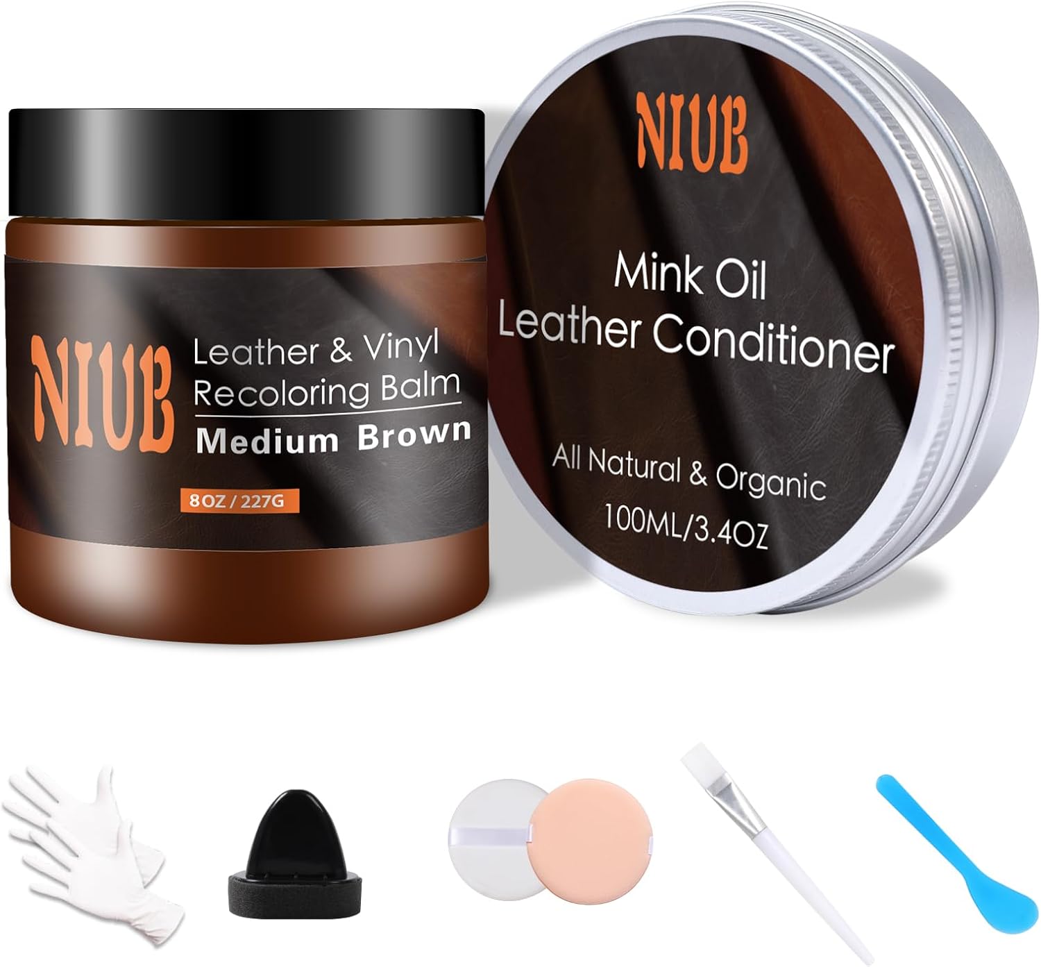 NIUB Leather Recoloring Balm, 8Oz Medium Brown with Oil