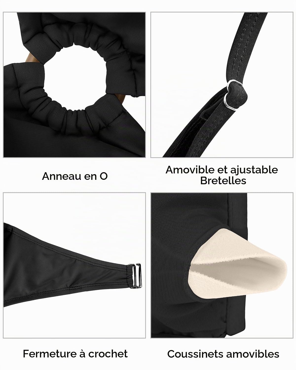 Holipick Haut de bikini bandeau pour femme, haut de maillot de bain sans bretelles, haut de maillot de bain avec bretelles