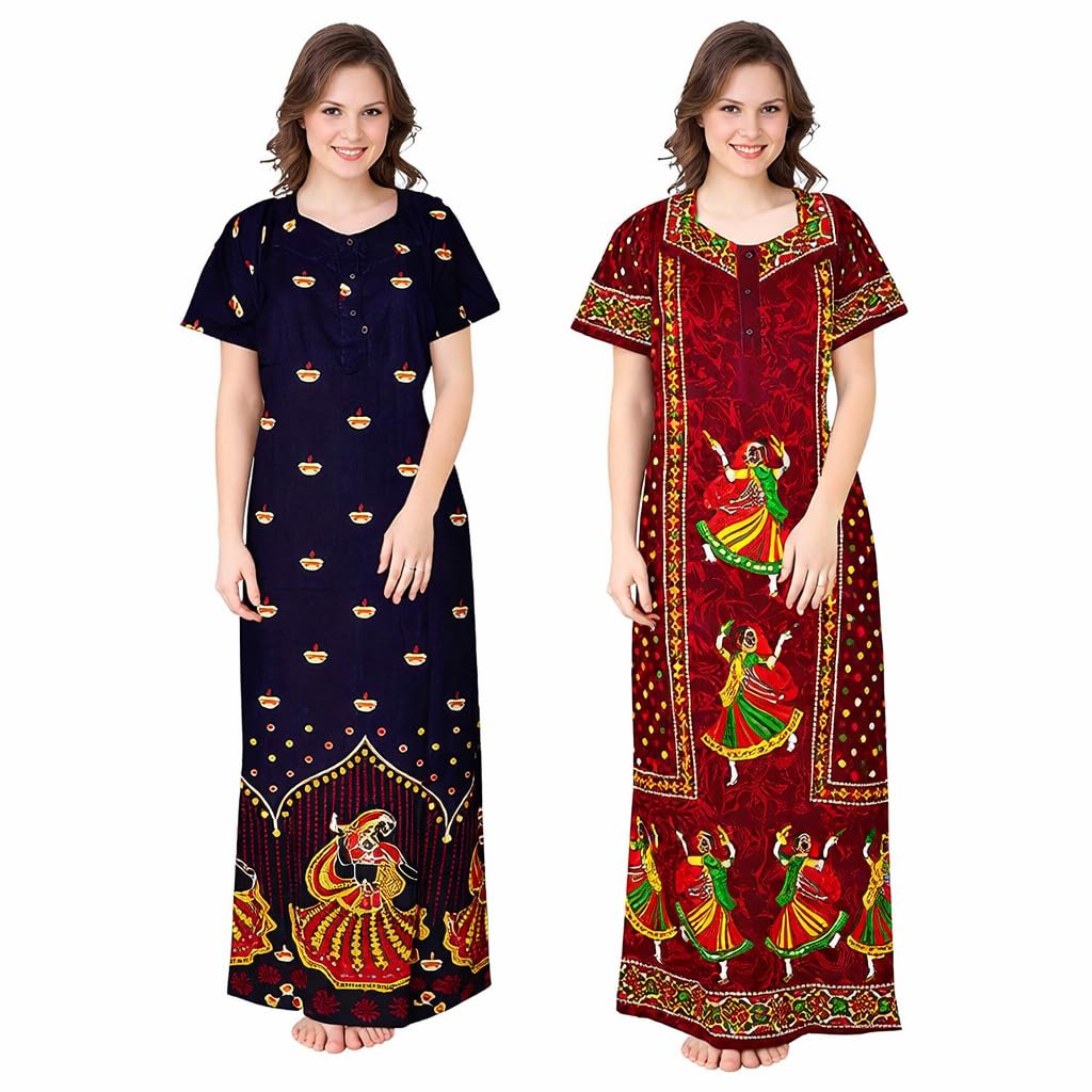 Women Cotton Printed Maxi Nightdress Pack of 2 Combo-picture-46