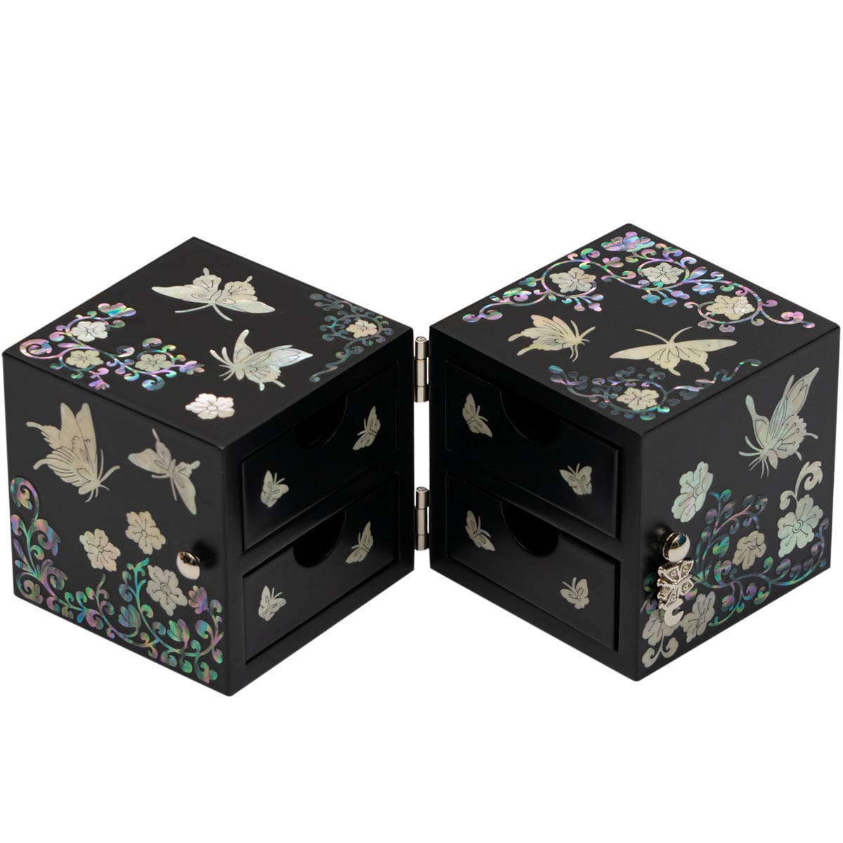 February Mountain Boîte à bijoux cubique en nacre incrustée de coquillages – Parfait pour bracelets, bibelots, montres, boucles d'oreilles, chaînes et accessoires