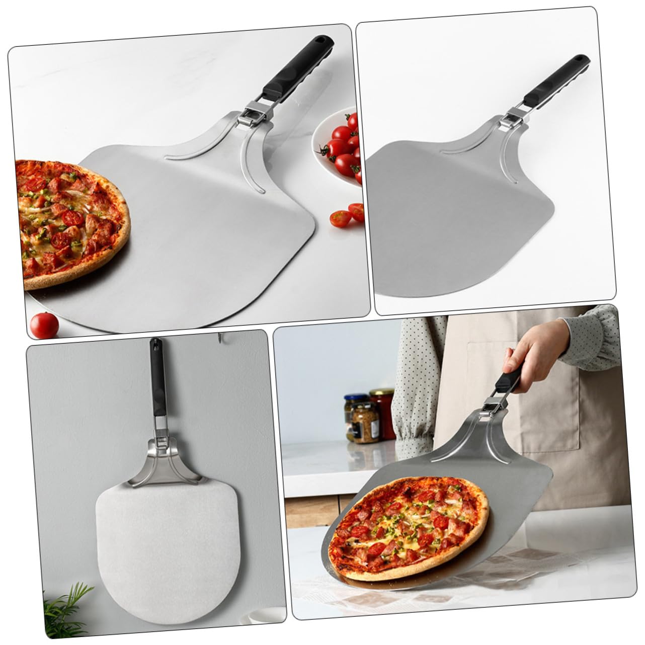 ULTECHNOVO Faltbare Pizzaschaufel aus Edelstahl 12 Zoll Leichter Rostfreier Pizzaschieber mit Rutschfestem Griff für Küche und Zuhause Praktisches Backzubehör für Pizza und Kuchen