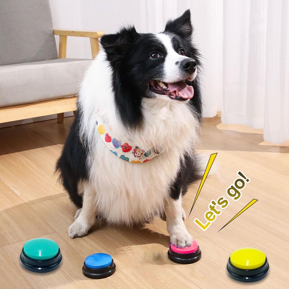 Cerioll Komunikacja przycisków dla psów, przyciski dla psów, przyciski komunikacyjne dla psów, 4 sztuki Clicker Dog Trening, interaktywne zabawki dla psów, nagrywalne brzęczyki do treningu