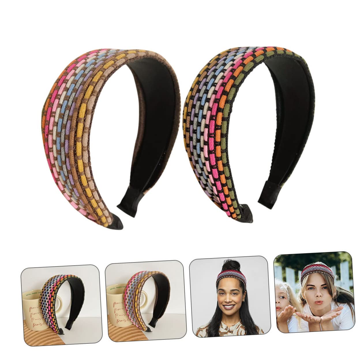 FRCOLOR 6 Piezas Diadema De Ala Ancha Diademas Versátiles Diademas Portátiles Bandas Anchas Para La Cabeza Trenzadas Para Anchas Para Tela