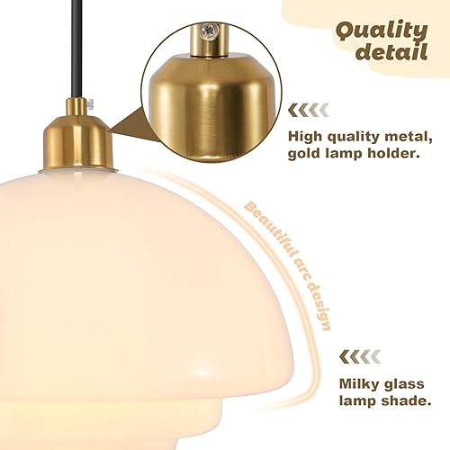 Miniatura 7 de Lámpara colgante de globo de vidrio blanco de 1 luz, lámpara colgante de estilo retro de mediados de siglo para escuela, isla de cocina y comedor de