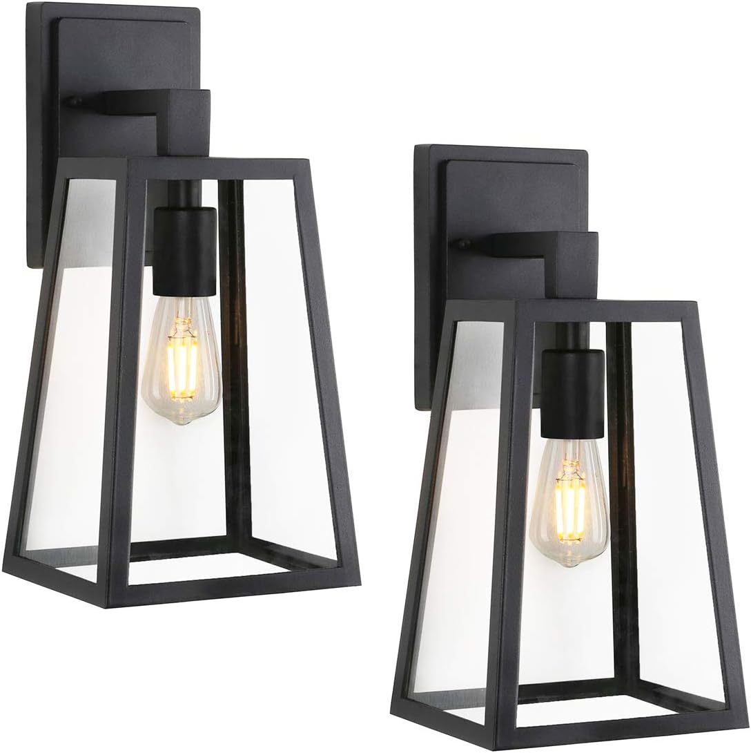 Bеѕt Dеаl Chеар 🛒 Goalplus Outdoor Porch Light Fixture with Wall Mount One-Light Exterior Wall Lantern for Patio, Matte Black Finish with Clear Glass, 2 Pack, 13 3/4" High, LM0401-DNS-2P