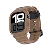 elkson Bands Case for Apple Watch Series 11 10 46mm for Men, Rugged Heavy Duty Bumper Tactical Strap Quattro Pro 2.0 Series for iWatch, Military Grade Durable Protective Cover, Shockproof, Tan
