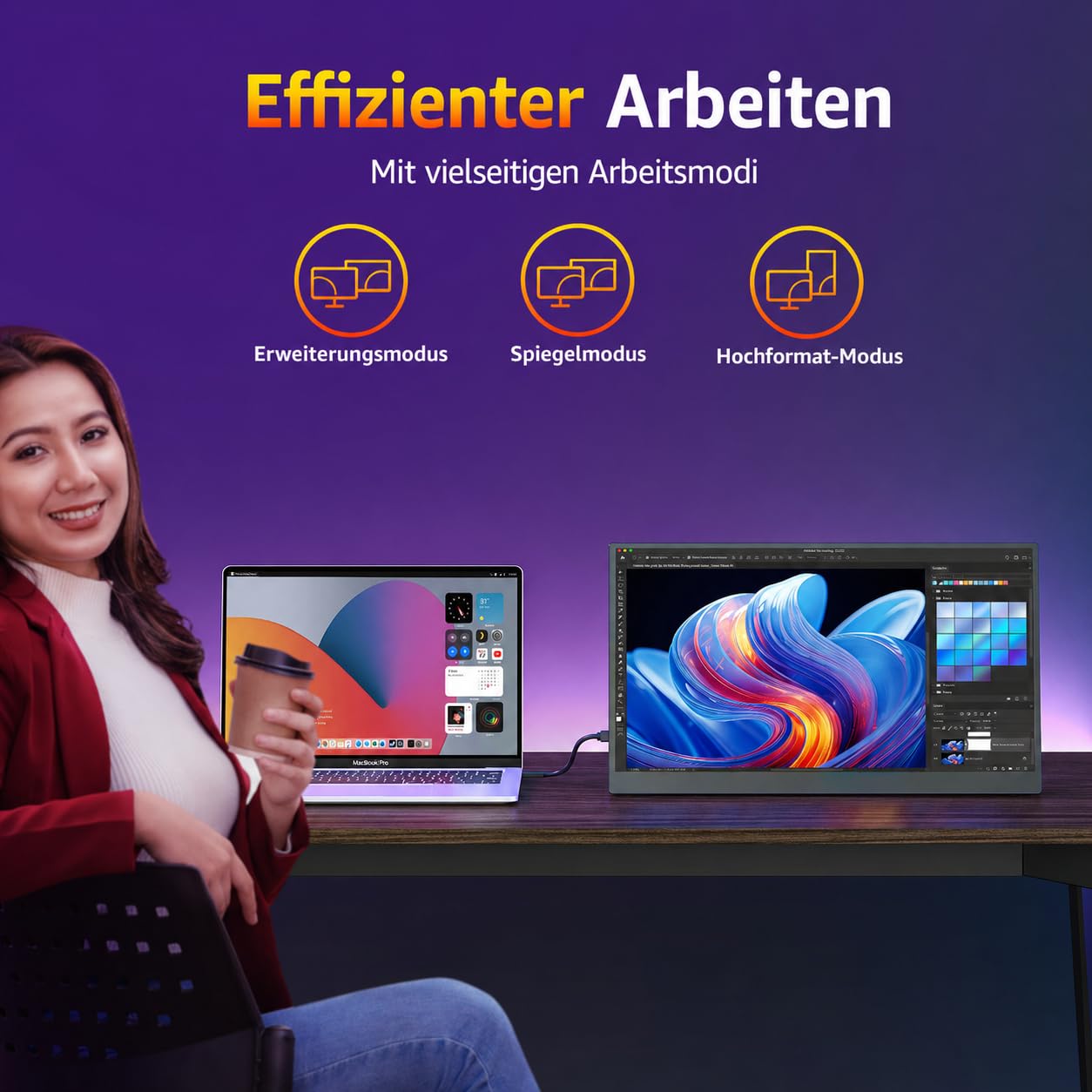 cocopar Portable Monitor 18.5 Zoll 1080P FHD 120% sRGB Mobiler Bildschirm Lautsprecher HDMI USB-C Tragbarer Monitor für Laptop MacBook Surface PC Xbox PS4/5, VESA montierbar mit Integrierter Ständer