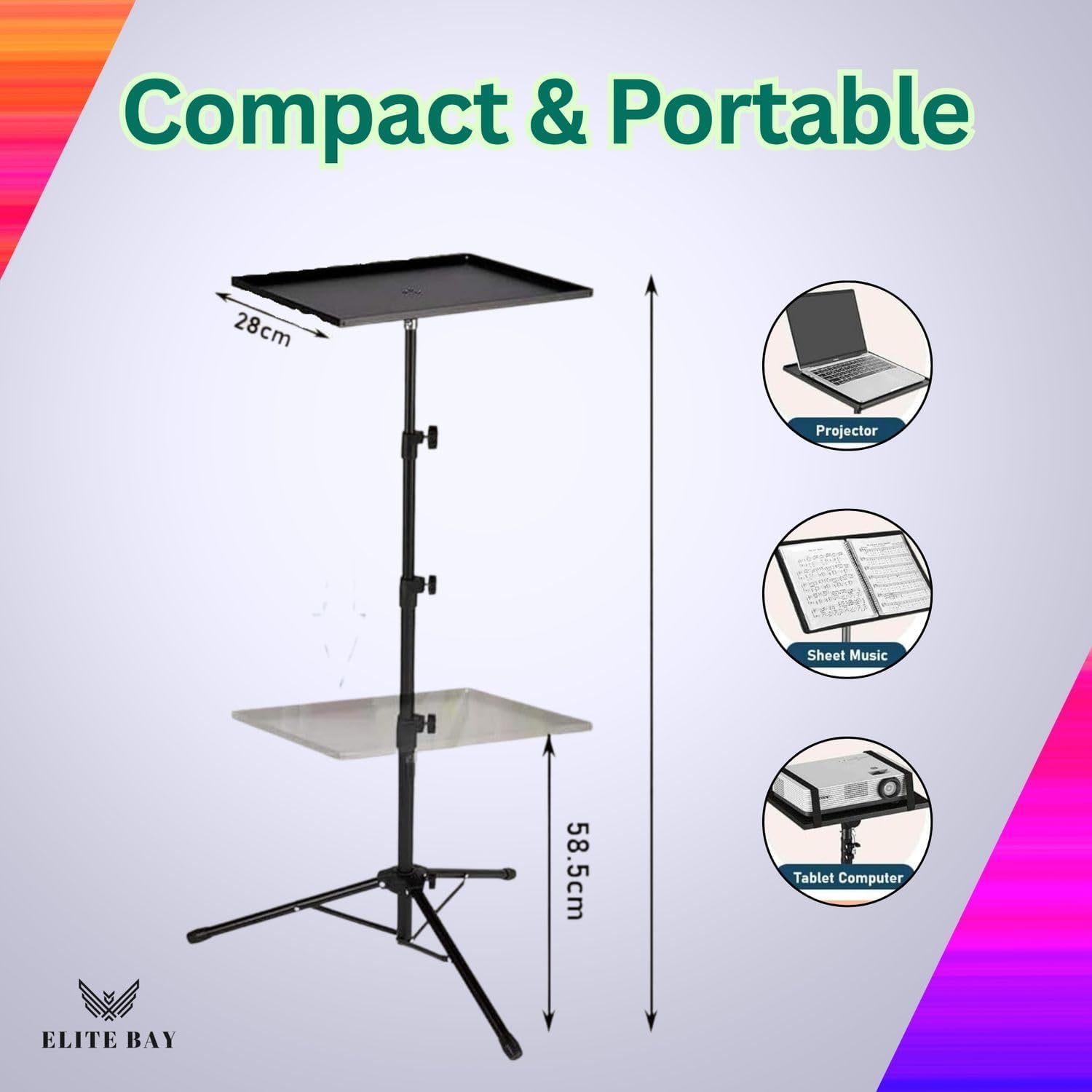 Adjustable Laptop Stand Tripod with Tray & Phone Mount – Heavy-Duty Alloy Tripod with 40.7x27.6cm Platform | Height Adjustable 0.65–1.6m | 15kg Load Capacity | Portable & Foldable