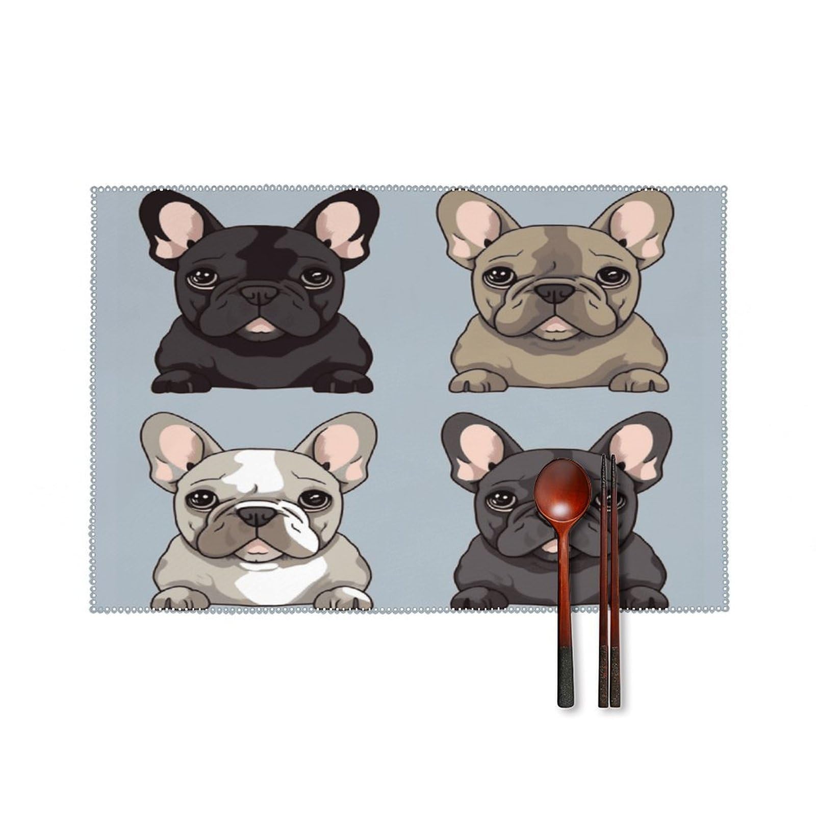 Fekiloot Style French Bulldog Placemats Set Of 6,Table Mat