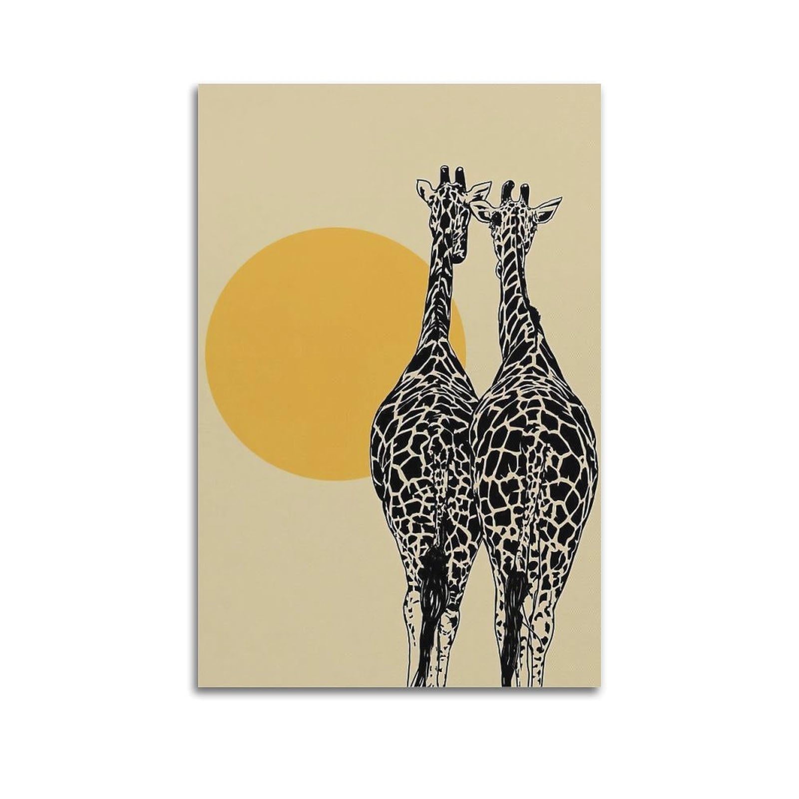 DLJGDS Two Giraffes Silhouette Against A Large Sun, Minimalist And Retro Art Decorative Painting Canvas Wall Posters And Modern Family Bedroom Decor 24x36inch(60x90cm)