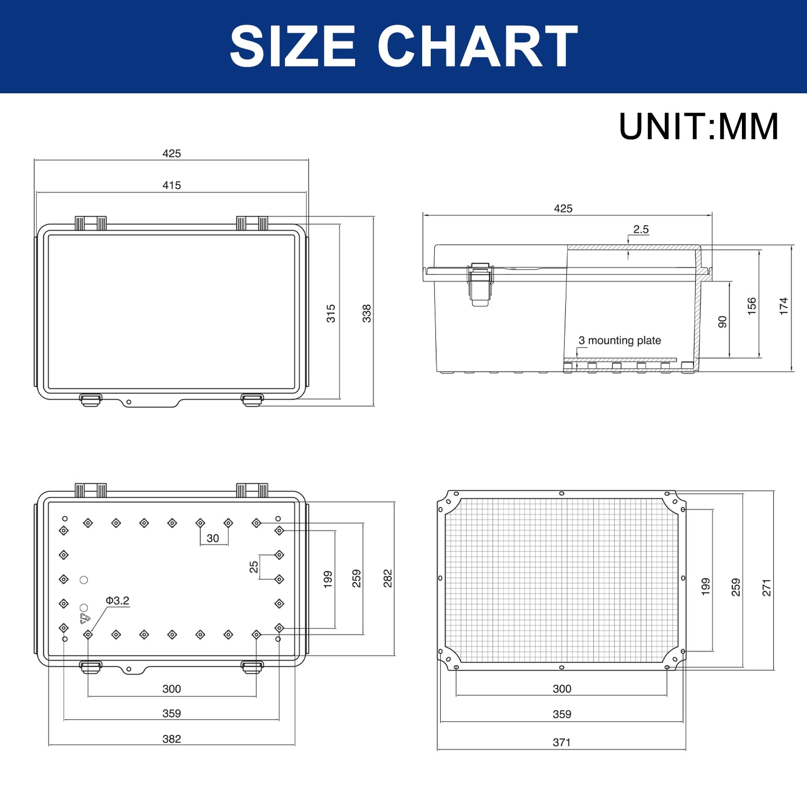 Scatola Elettrica da Esterno,Armadio Elettrico Da Esterno,IP66 Scatola Derivazione Stagna Da Parete, Alloggiamento in Plastica ABS, Quadro Elettrico Esterno 200×300×170MM
