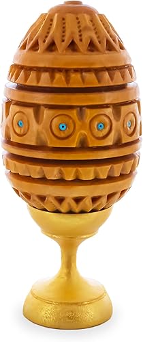 BestPysanky Huevo de Pascua de madera ucraniana tallado a mano en un soporte