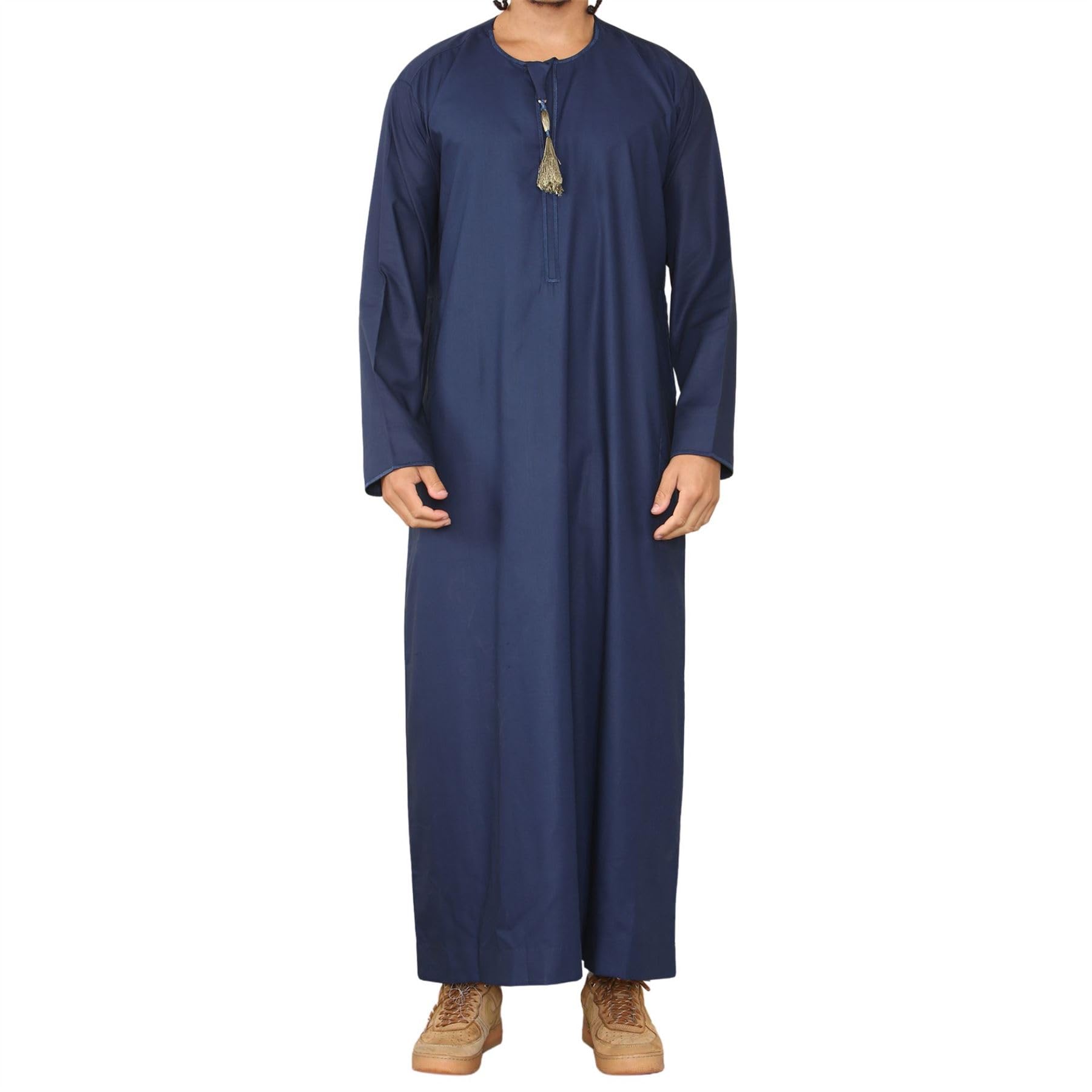Truclothing Men's Navy-Gold Thobe Jubba Islamic Clothing Muslim Kaftan Emirati Omani Robe Arab Tassel - Xxl - 60