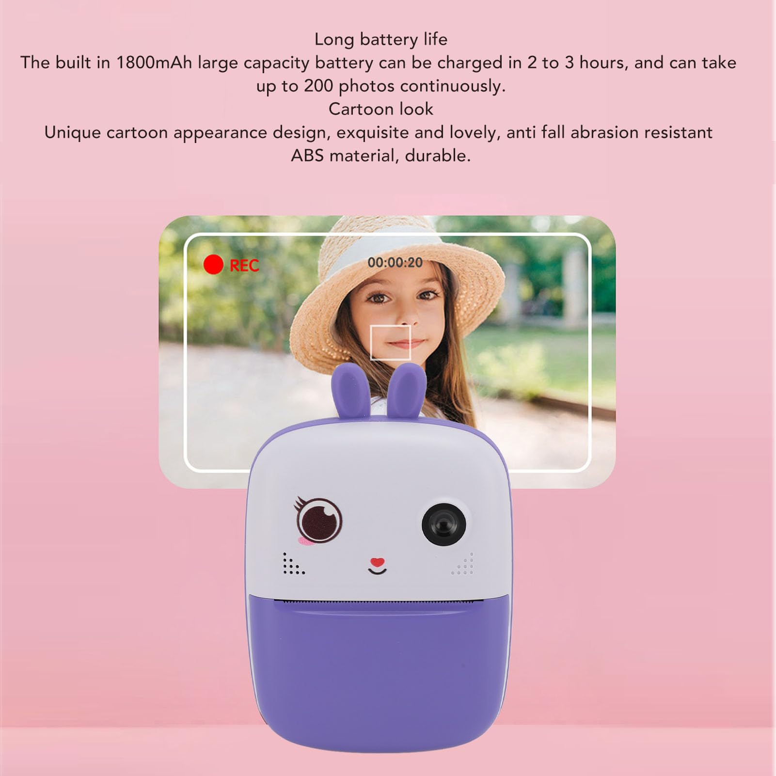 Kinder-Sofortbildkamera 48M 1080P Doppelkameras 2,4-Zoll LCD Digitalkamera für Kleinkinder (Lila)
