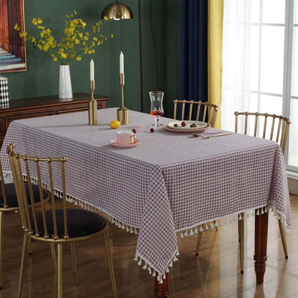 Nappe à carreaux violet anti-plis en coton lin pour table basse