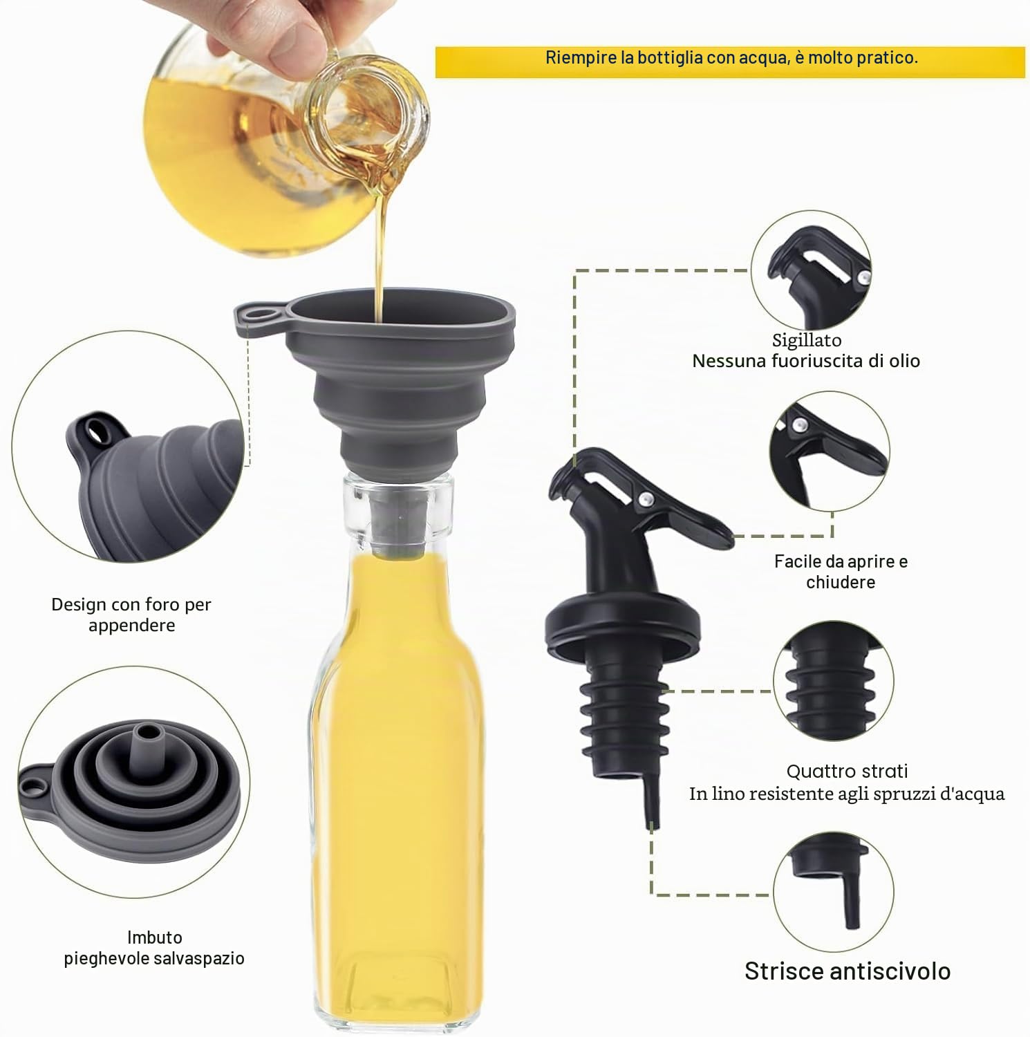 Set di barattoli per spezie girevoli, 2 barattoli per spezie da 120 ml, rettangolari, 1 portaspezie, 2 bottiglie per olio di aceto, spezie per spezie, sale