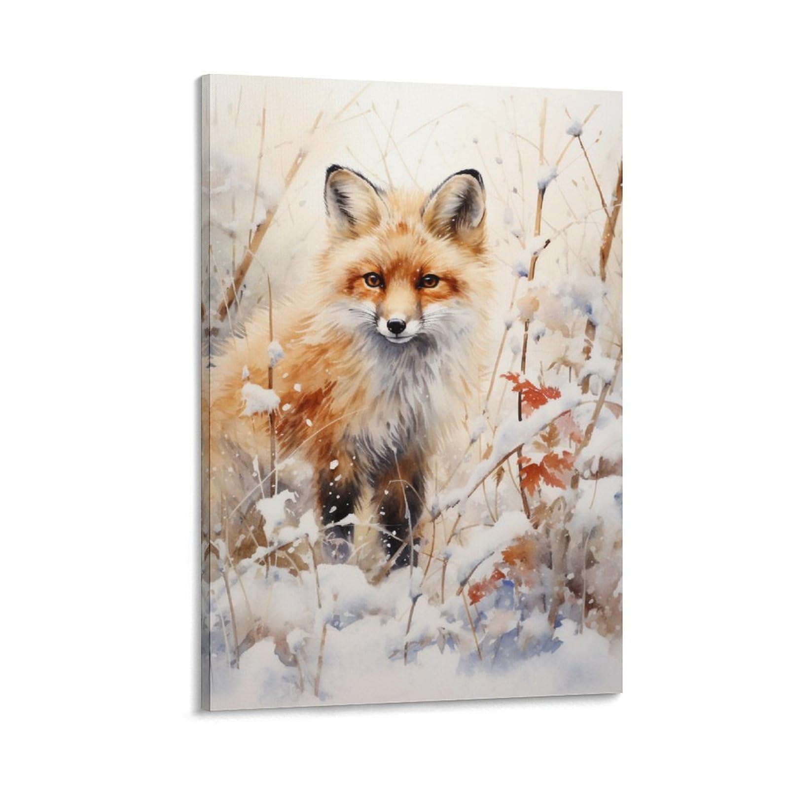 Foccar Frame-Snow Rustic Fox Snow Rustic Fox Canvas Wall Art Vintage Wildlife Animal Posters Wall Decor Painting Art For Home Room Artwork