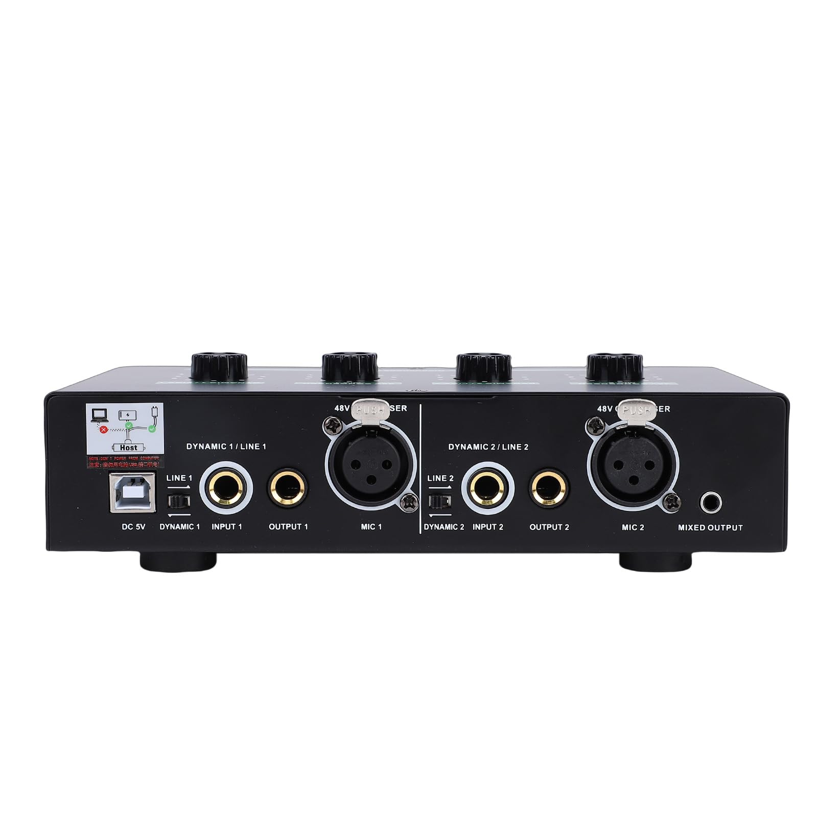 Mikrofonvorverstärker, 50 DB Verstärkung, 48 V Phantomspeisung, Zweikanal-Mikrofonvorverstärker mit 4 Eingängen, XLR-635-mm-Ausgängen für Musikaufnahmen, Podcasts, Live-Streaming