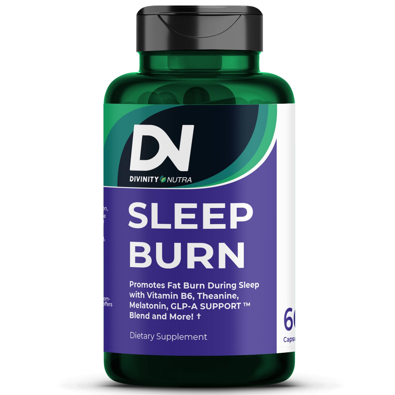 Divinity Nutra Suplemento para o Sono Sleep Burn com melatonina, L-teanina, vitamina B6 e berberina HCL 97% — 60 cápsulas