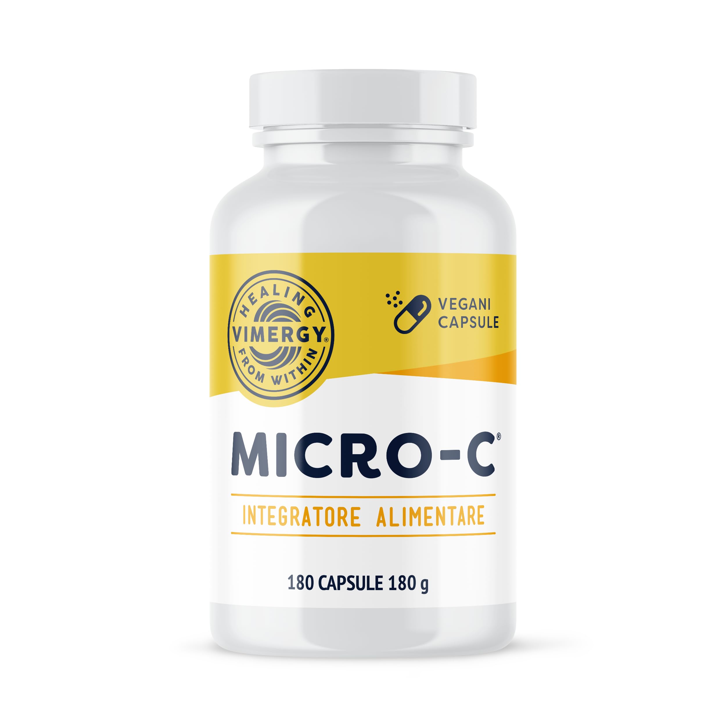 Vimergy Micro-C Capsule di Vitamina C - 180 Dosi – Vitamina C 500 mg, Meno Acida – Rosa Canina – Per Sistema Immunitario e Muscoloscheletrico – Senza Glutine – Kosher – Vegan