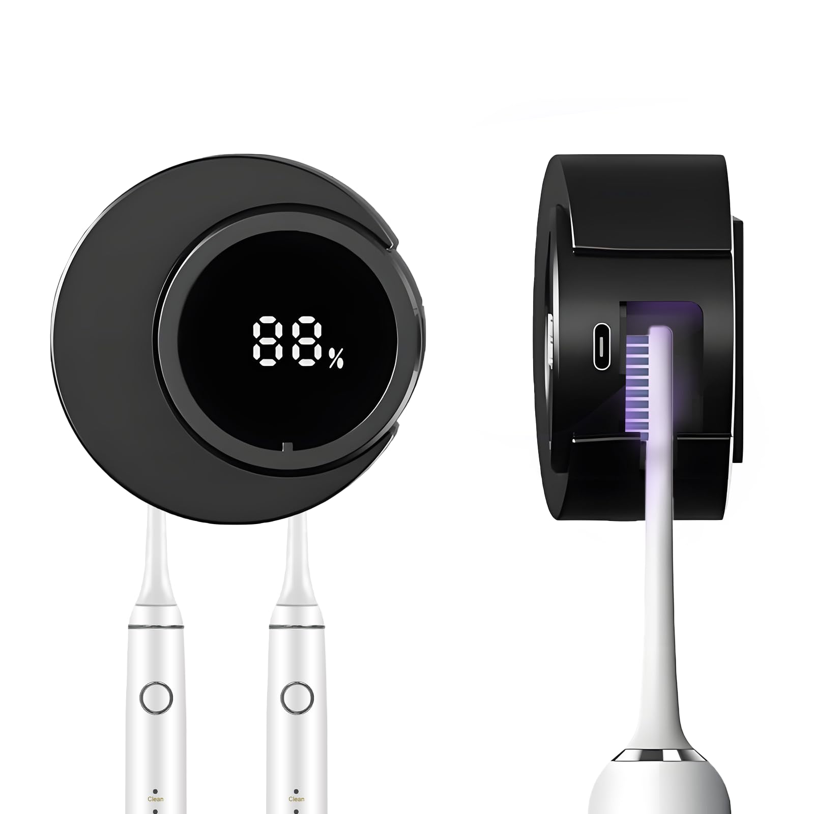 UV Toothbrush Sanitizer and Holder, Wall Mounted Toothbrush Sanitizer with Sterilization&Drying Function, Toothbrush Cleaner with Auto Sanitization, Toothbrush Holders for Bathroom Home Travel (Black)