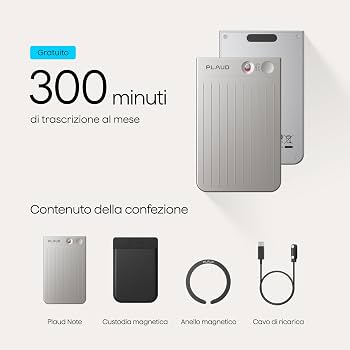 Registratore Vocale AI Con App: 32G, Trascrizione In 100+ Lingue, Custodia Magnetica, Riduzione Rumore, 12h Di Autonomia, Per Riunioni E Lezioni