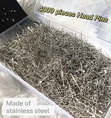 HXDISWSM4000 Pieces Head Pins Fine Stainless Steel Pin Dressmaker Pins Fine Satin Pin for Sewing and Craft, Jewelry Making 1 1/16 Inch - Thumbnail 3