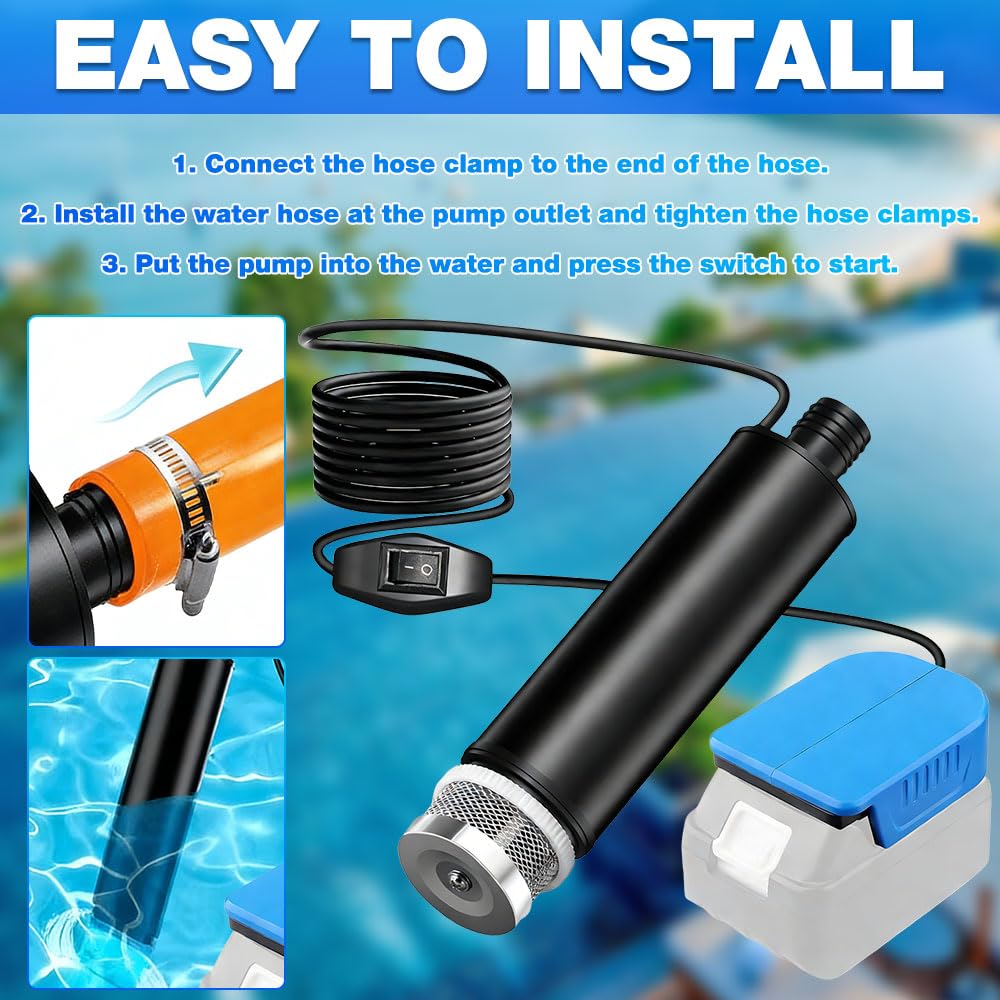 Wasserpumpe für Makita 18V Akku, 100W 20V Tauchpumpe, 635 GPH Kabellose Saugpumpe Absaugpumpe für Poolpumpen, Gartenbewässerung, Autowäsche, Pfütze, Camping(ohne Akku)