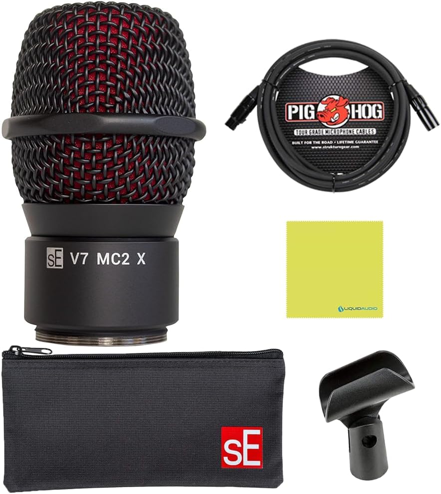 sE Electronics V7 MC2 Mic Capsule for Sennheiser Wireless, Black Bundle w/Pig Hog PHM10 8mm Mic Cable Polishing Cloth