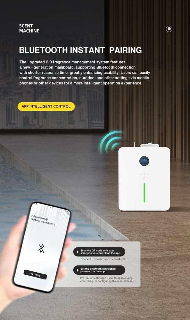 Smart Aroma Scent Diffuser with Bluetooth App Control, Scent Machine for Home and Business standalone or HVAC (kit Included), LED Oil Level Indicator, Metal Outer Shell (White, 3500 Sq Ft)