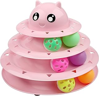 UPSKY Rolo de brinquedo para gatos com 3 níveis de brinquedo giratório com seis bolas coloridas, brinquedos de quebra-cabeça de exercício físico mental divertido.