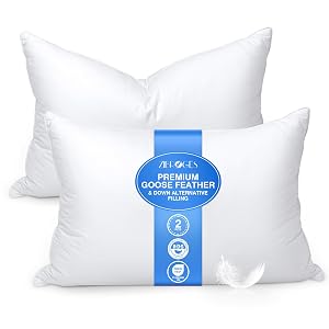 Feather Pillows Queen Size Set of 2 - Goose Down Hotel Bed Pillow for Sleeping Soft 600 Thread