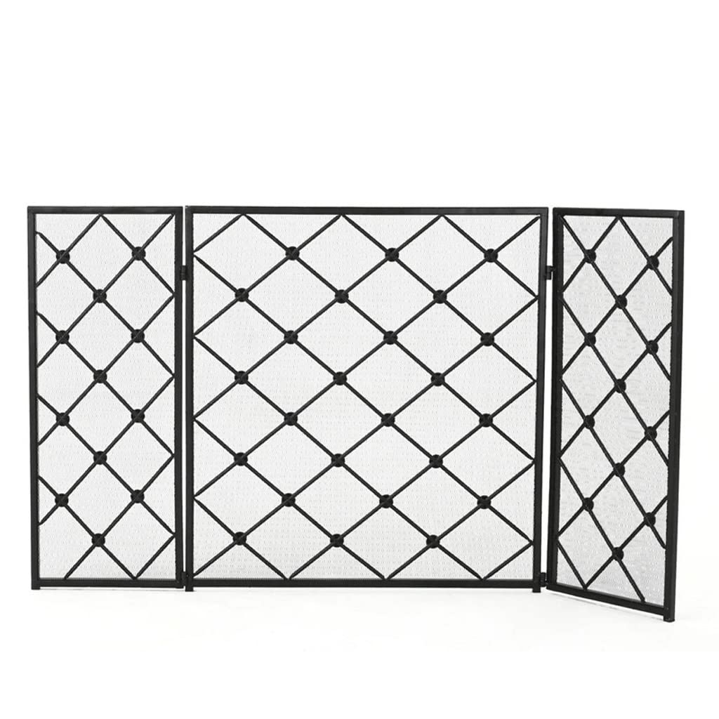 Kaminabdeckung Kamin-Klappschirm Funkenschutz Schmiedeeisen 3-Platten Kaminschirm Innenzaun Heimkamin-Zubehör Kaminschirme Dekorativ (Schwarz)