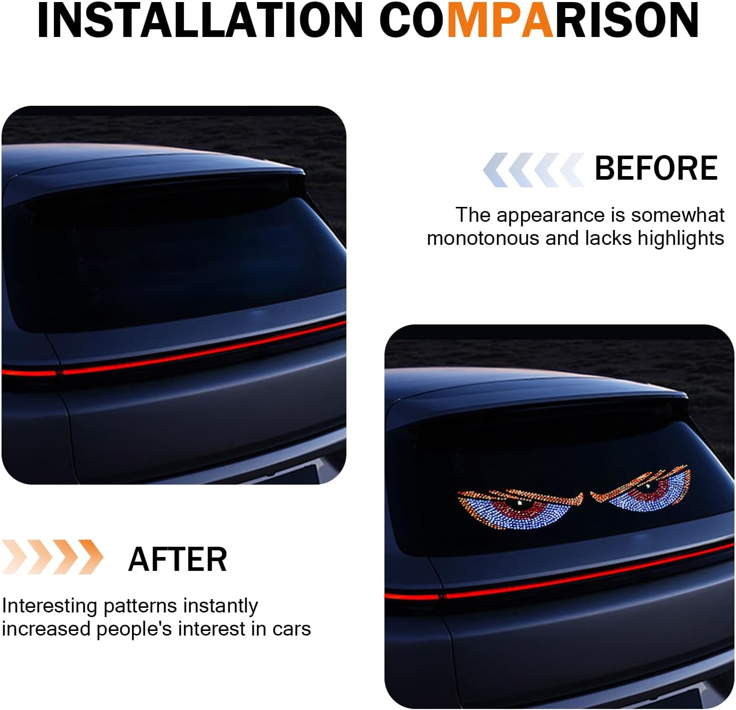 2 PCS Led Devil Eyes Lights, 23.6" x 4.7" Flexible Led Display Devil Eyes Light for Windshield, USB Plug & Play, 11 Stytle Lighting (Blue)