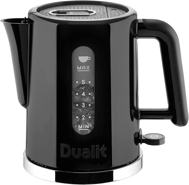 Dualit Studio Kettle | 1.5L 2.4KW Jug Kettle in Black with Polished Trim | Dual Measuring Windows | Fast Boiling BPA Free Kettle | Patented Sure Pour Technology