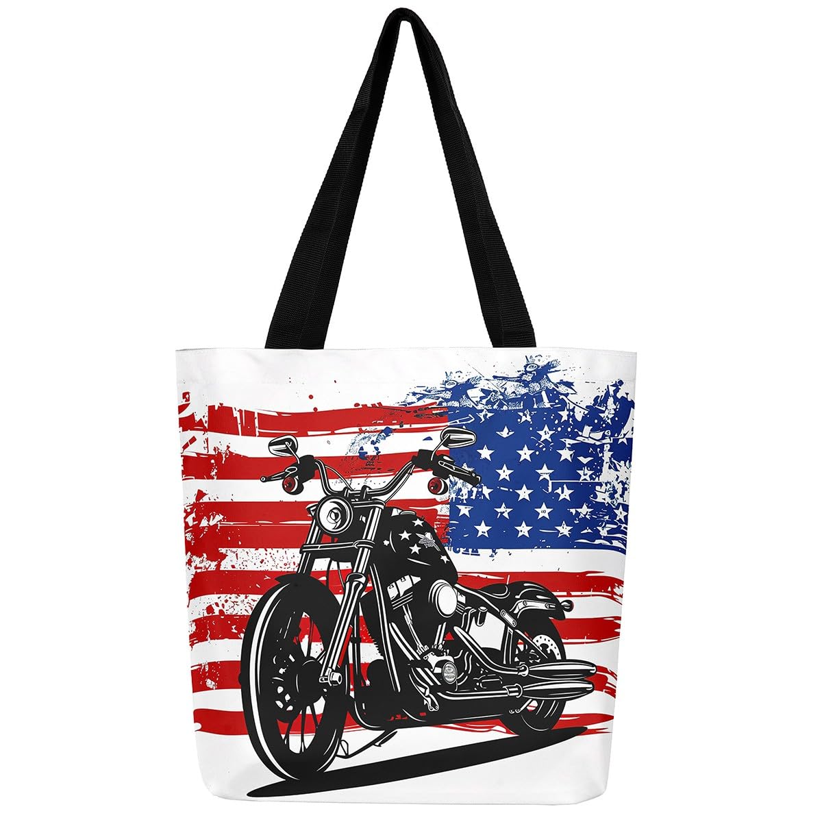 Homewish Racing Motorcycle Canvas Tote Bag for Women,Flag Large Shoulder Bag Vehicles Dirt Bike Motorbike Rider Re ble Grocery Shoulder Bag