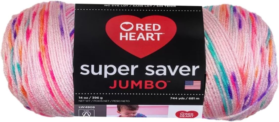 Red Heart Super Saver Jumbo Speckle Bubblegum Pink Yarn - 1 Pack of 283g/10oz - Acrylic - 4 Medium (Worsted) - 482 Yards - Knitting/Crochet & Amigurumi