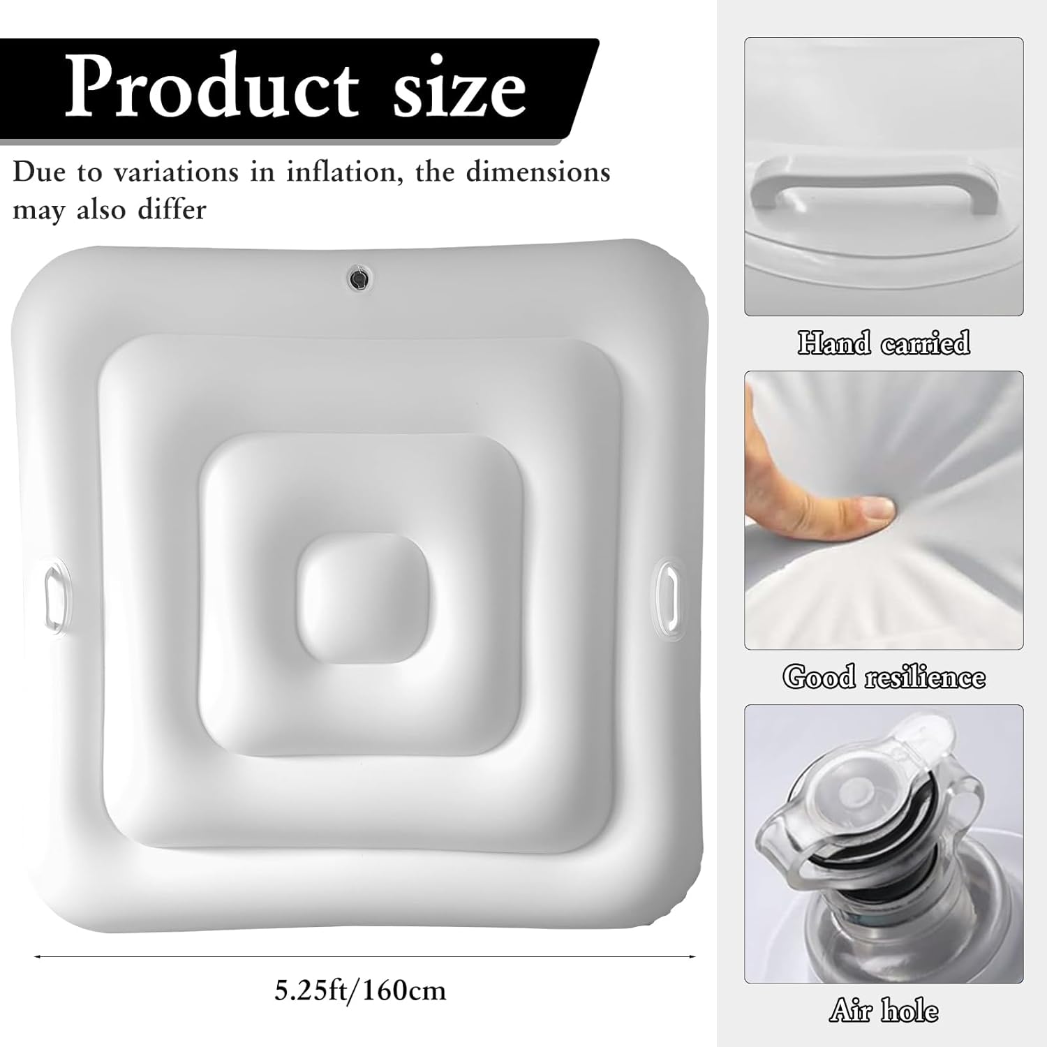 5.2Ft Inflatable Hot Tub Cover,Energy Saving Lid for Square Hot Tub,Outdoor Inflatable Hot Tub,Foldable Protective Rain Overflow Cover for Inflatable Outdoor Hot Tubs