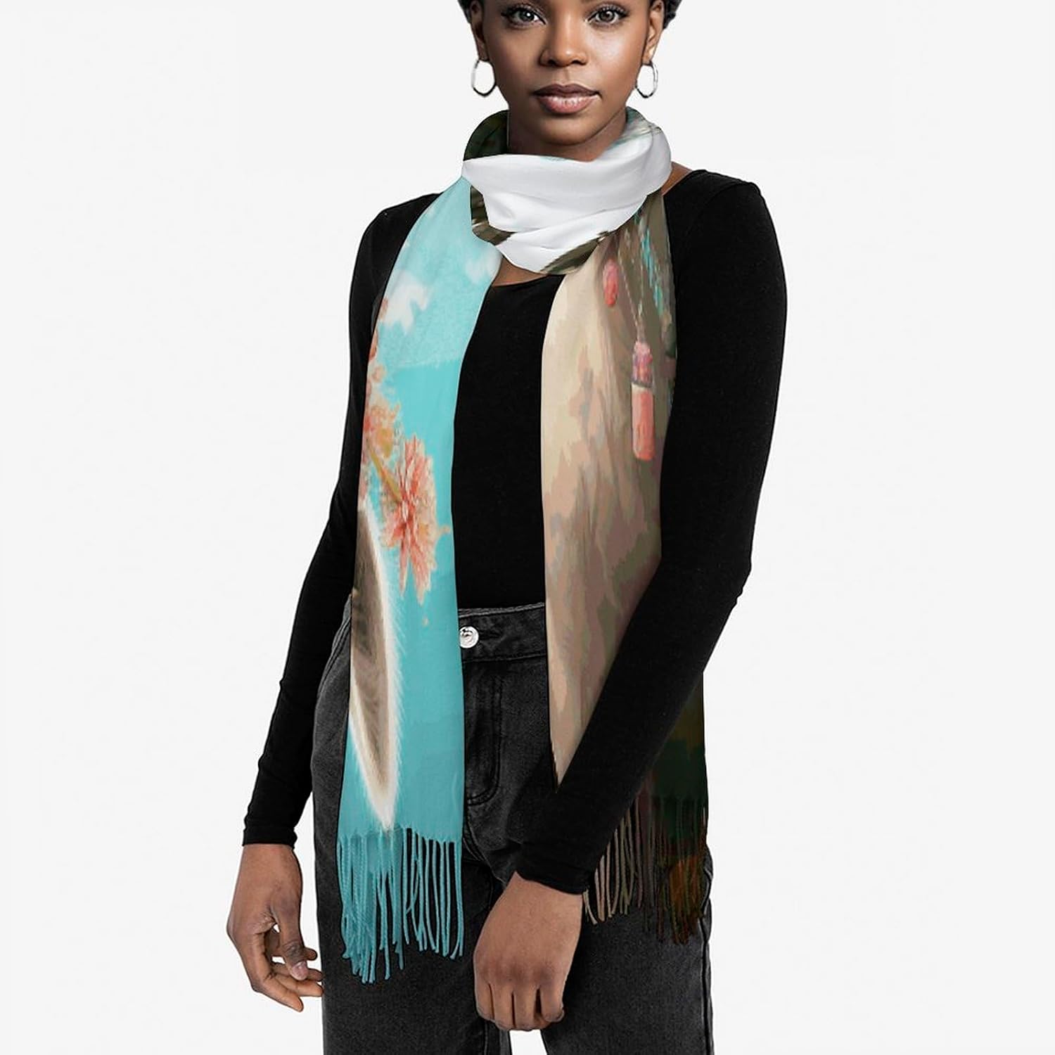 Mexican Llama Cactus Scarf for Women Men Soft Warm Fashion Blanket Scarves Classic Cashmere Feel Scarf Long Shawl Large Scarves Cold Weather Thick Blanket Scarfs