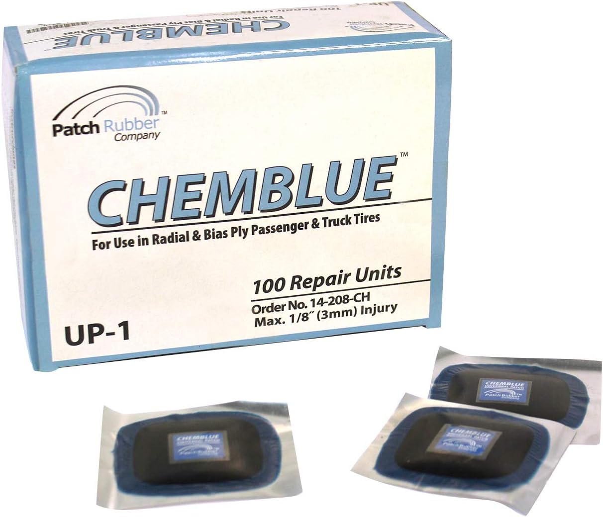 CHEMBLUE Universal 1 Tire Repair Unit, Tire Repair Patch for Passenger, Truck, SUV, Truck, Bias, Radial, Tubeless or Tube-Type Tire Puncture Injuries, 14208CH (1-7⁄8), (Box of 100)